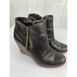 UGG Meredith Lodge Brown Leather Wedge Ankle Boots Size 6.5